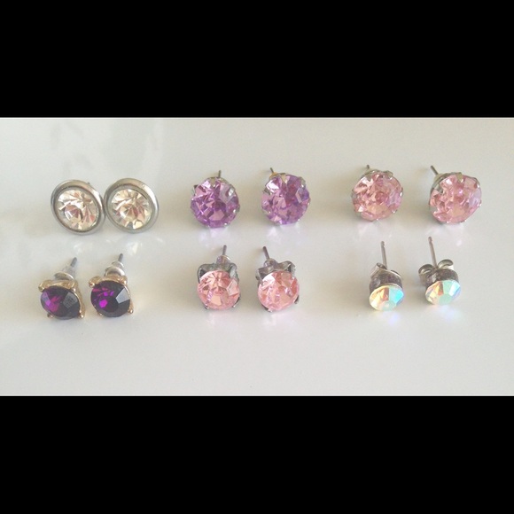 Jewelry - Six Pair Set Crystal Stud Post Fashion Earrings